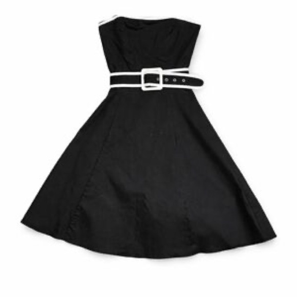 White House Black Market Black Strapless A-Line Dress with Belt